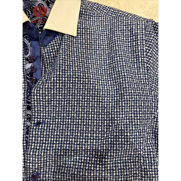 Au Noir Men's Shirt Button Up Long Sleeve Size 1 Blue And White Design - Picture 2 of 6